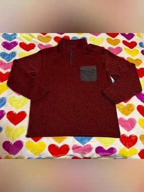 Roundtree & Yorke Maroon Heather Zip-Style Pullover with Contrast Chest Pocket